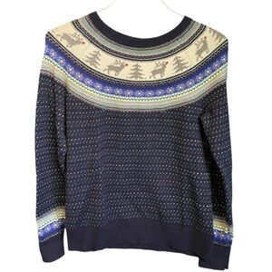 Talbots Blue Fair Isle Sweater with Reindeer and Trees Size Medium